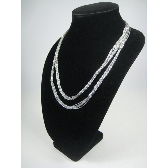 Multi Strand Necklace Silvertone Chain 23 inch Vintage Sleek Modernist Modern - Picture 6 of 10